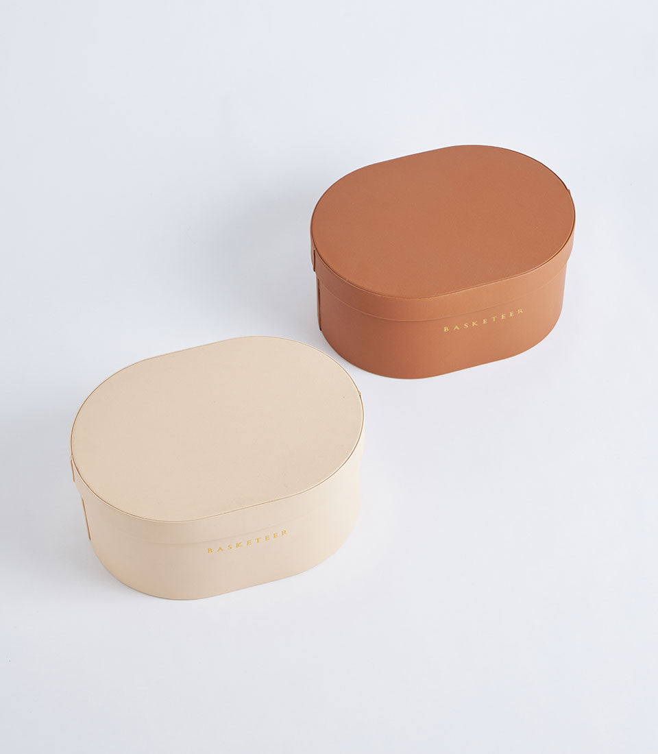 Beige leather storage box with lid, premium gift packaging