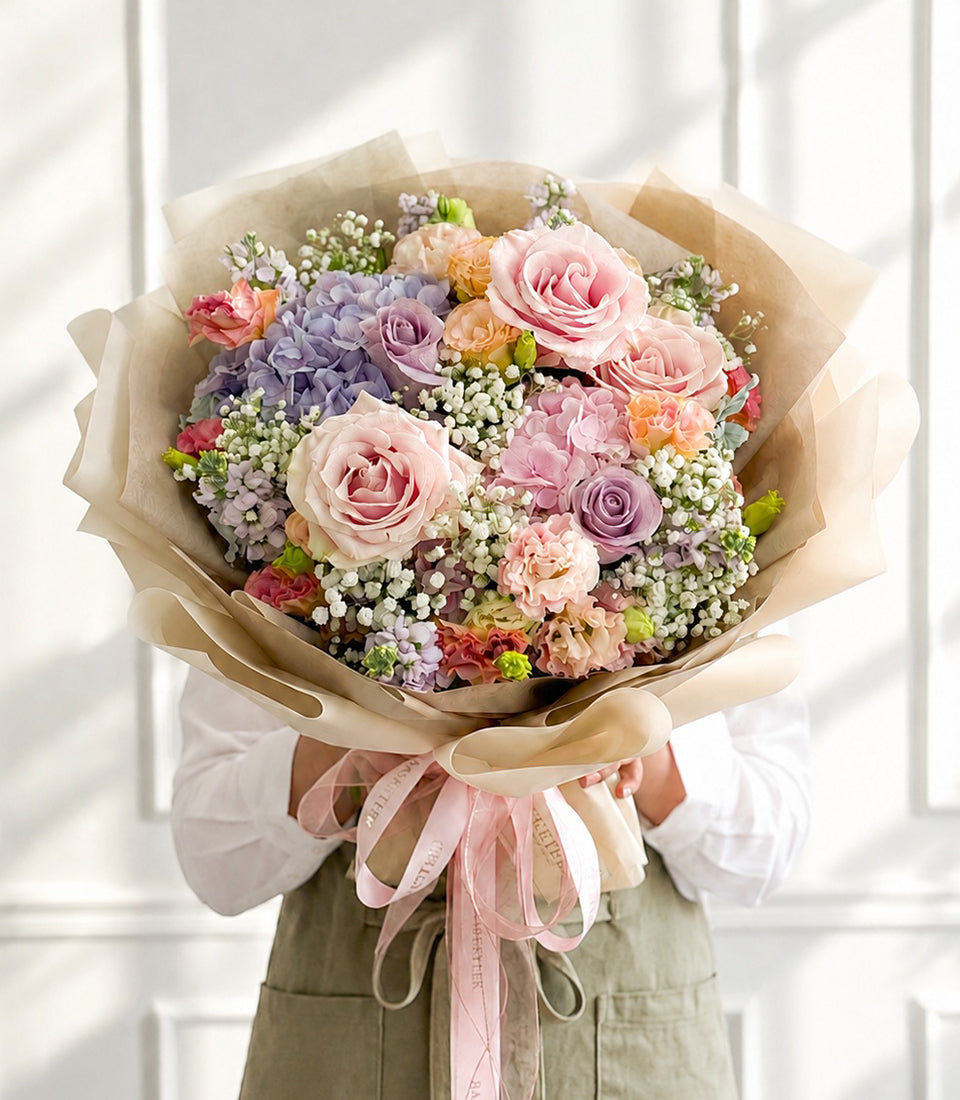 Pastel Mondial Rose & Hydrangea Bouquet