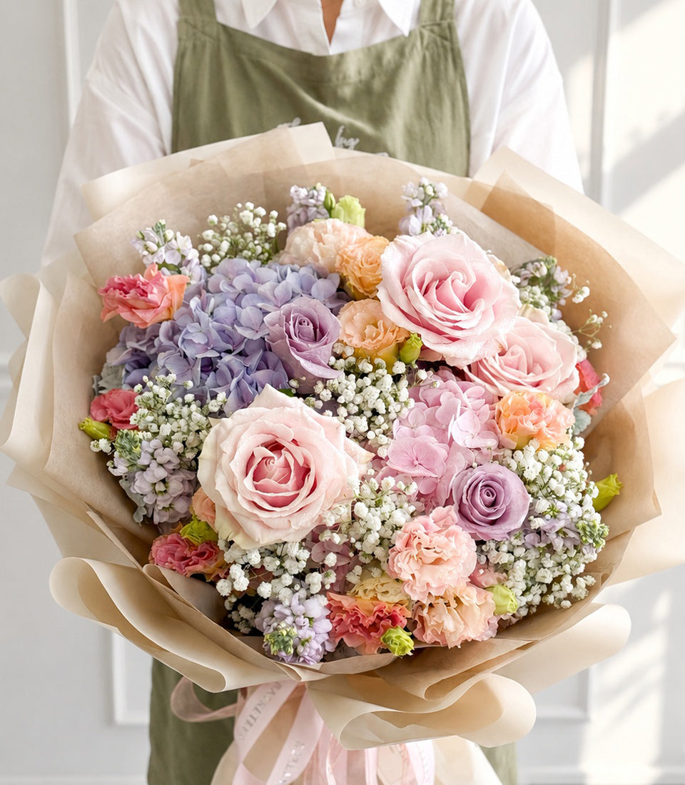 Pastel Mondial Rose & Hydrangea Bouquet