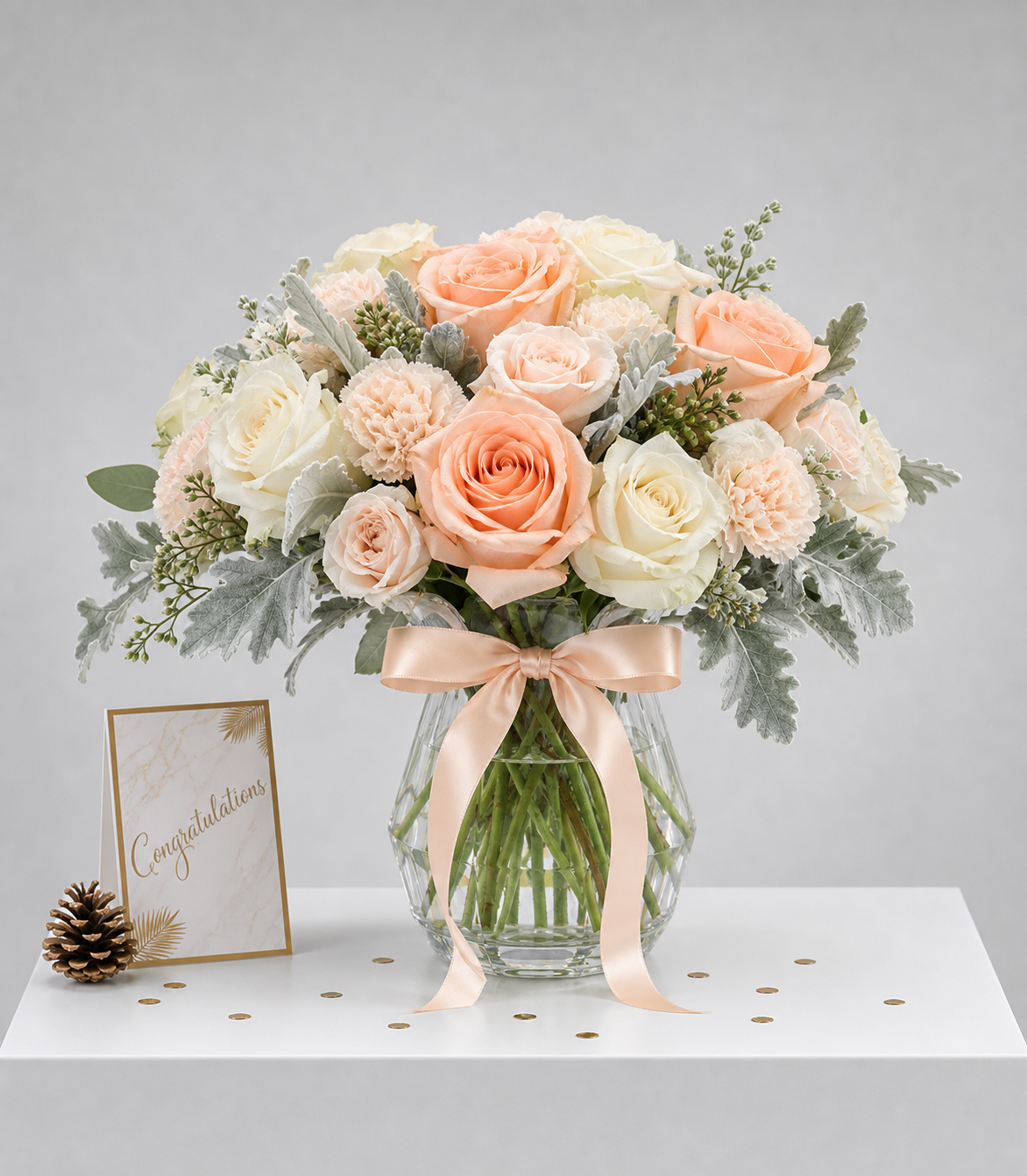 Elegant premium flowers Bangkok arrangement from Flowers by Basketeer, featuring lush peach and white