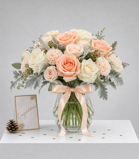 Elegant premium flowers Bangkok arrangement from Flowers by Basketeer, featuring lush peach and white