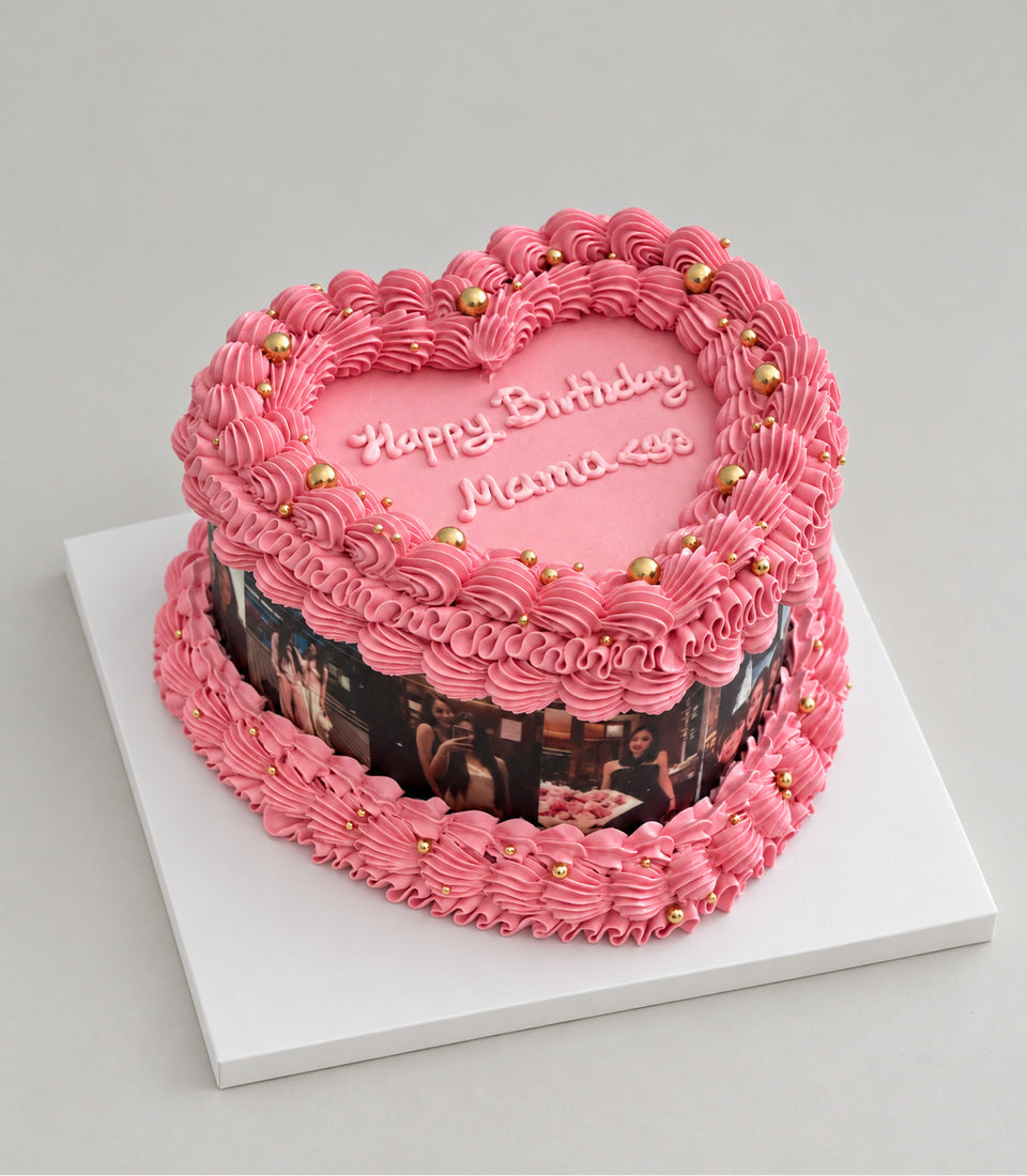 Pink Heart Custom Photo Birthday Cake