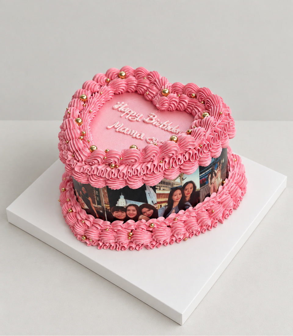 Pink Heart Custom Photo Birthday Cake