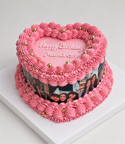 Pink Heart Custom Photo Birthday Cake