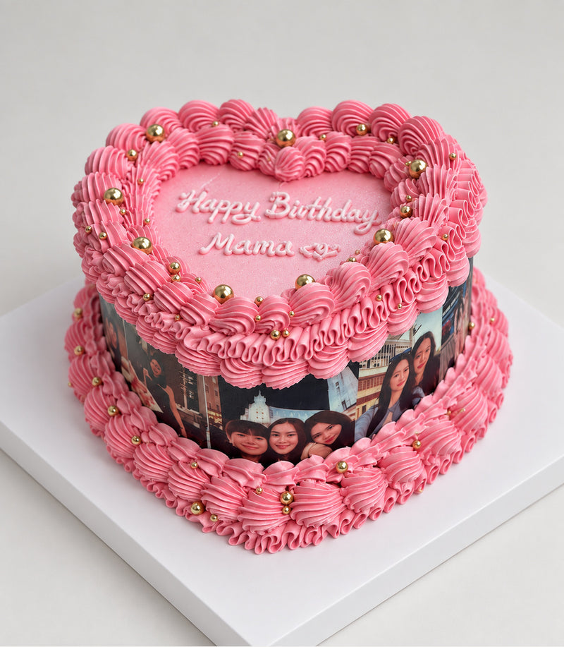 Pink Heart Custom Photo Birthday Cake