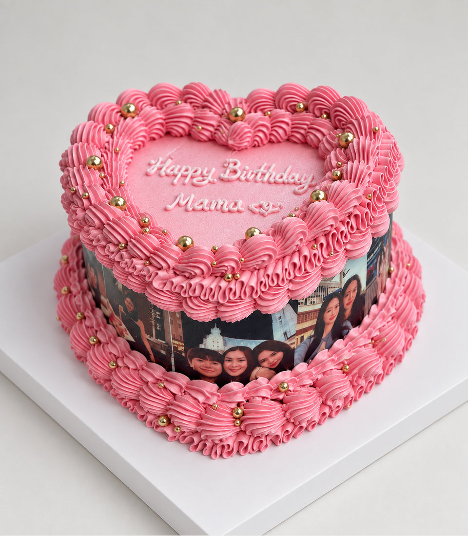 Pink Heart Custom Photo Birthday Cake