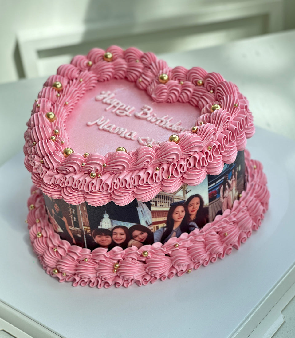 Grand Pink Mondial Rose & Pink Heart Custom Photo Birthday Cake Gift Set