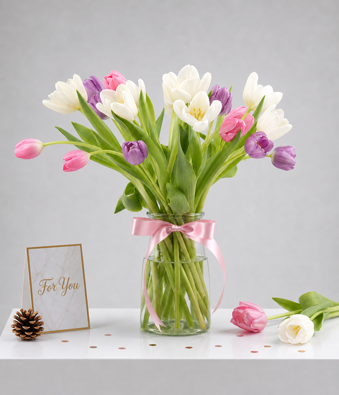 Elegant vase arrangement from Flowers by Basketeer featuring fresh white, pink
