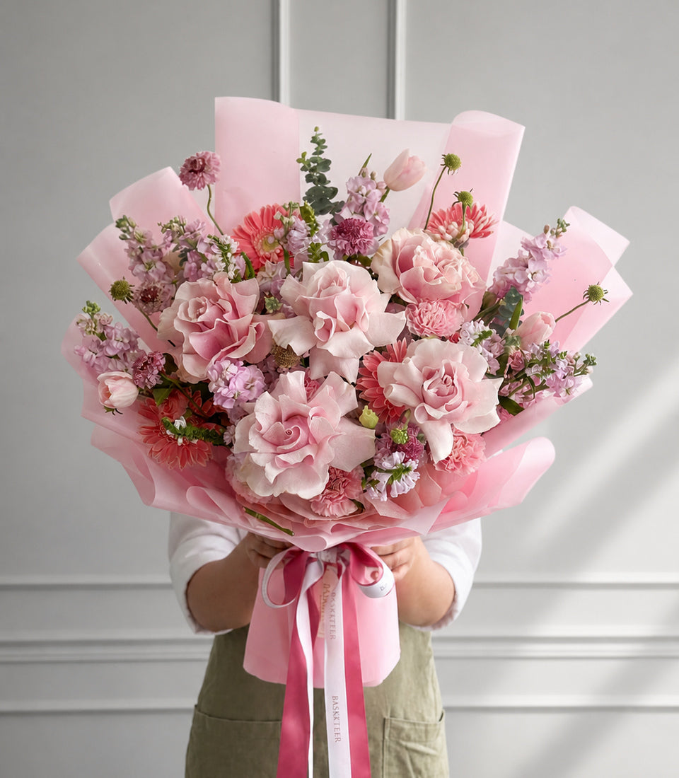 Pink Mondial Rose & Tulip Garden Bouquet