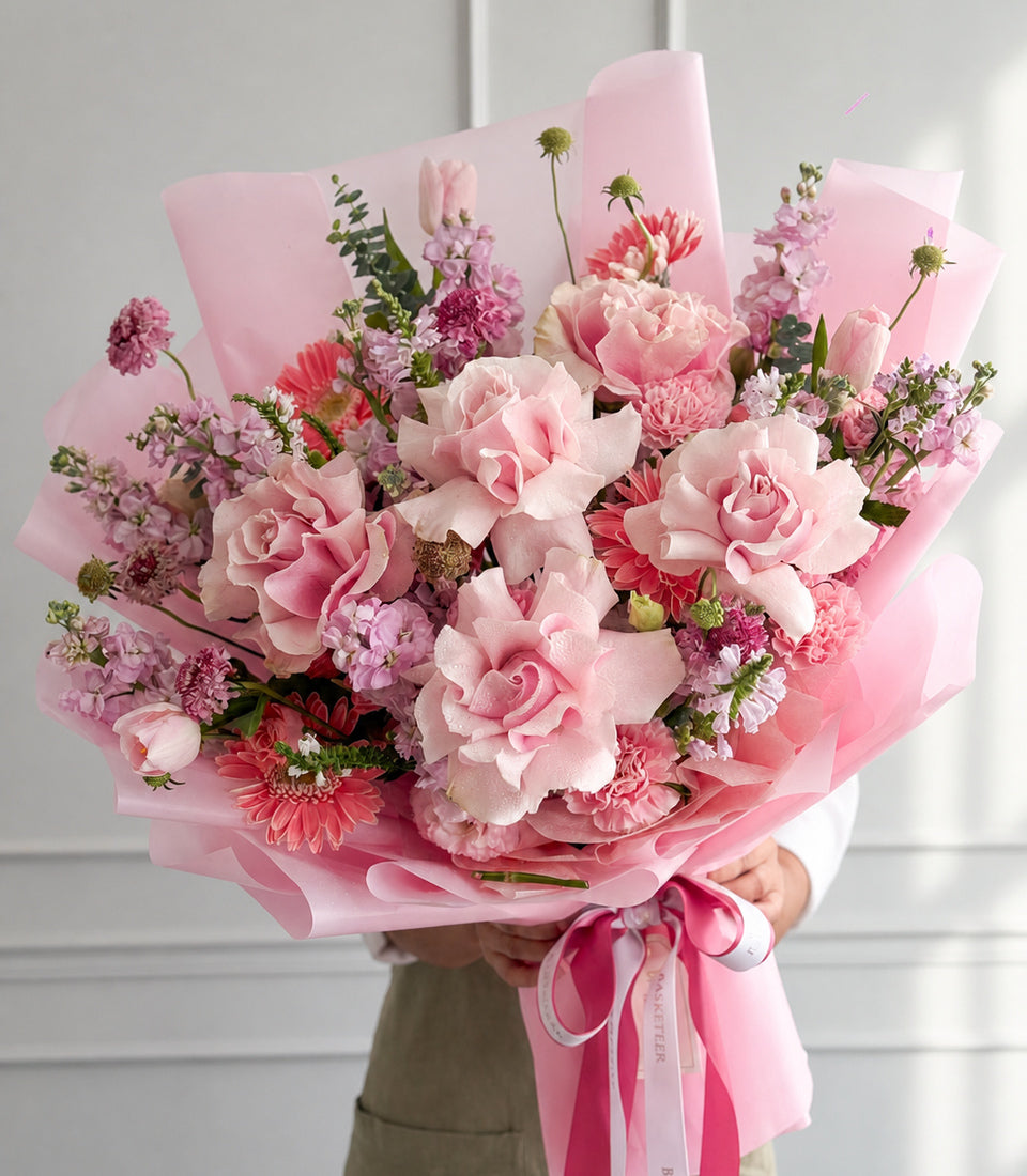 Pink Mondial Rose & Tulip Garden Bouquet