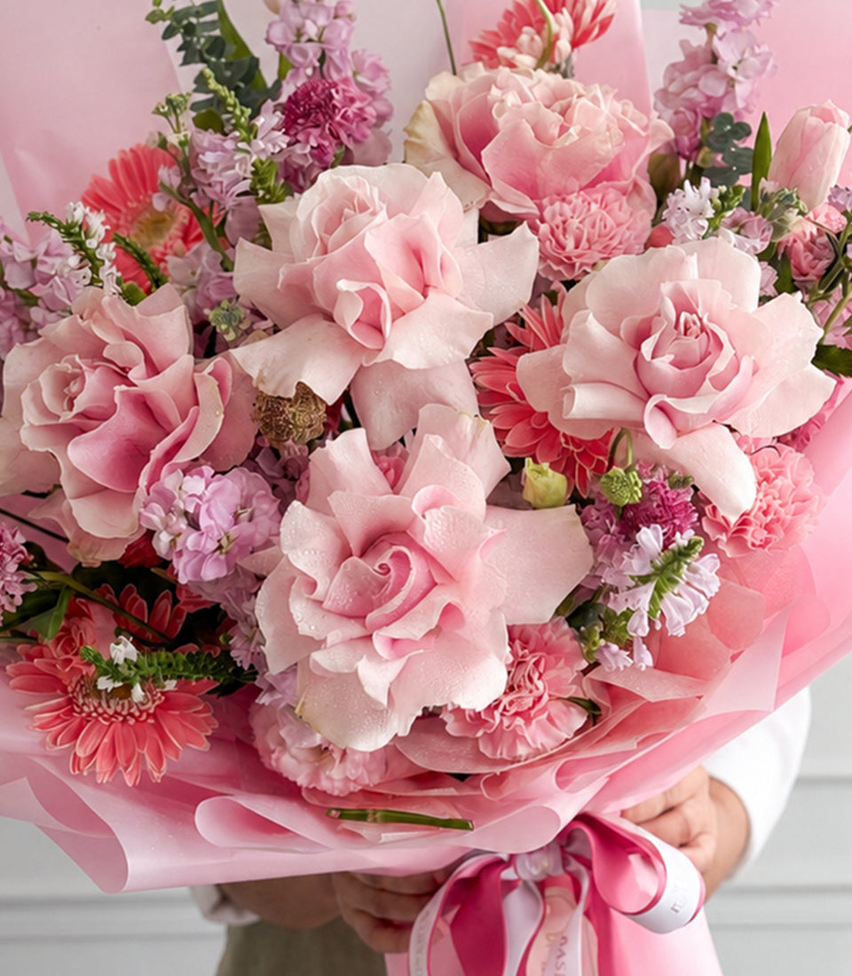 Pink Mondial Rose & Tulip Garden Bouquet