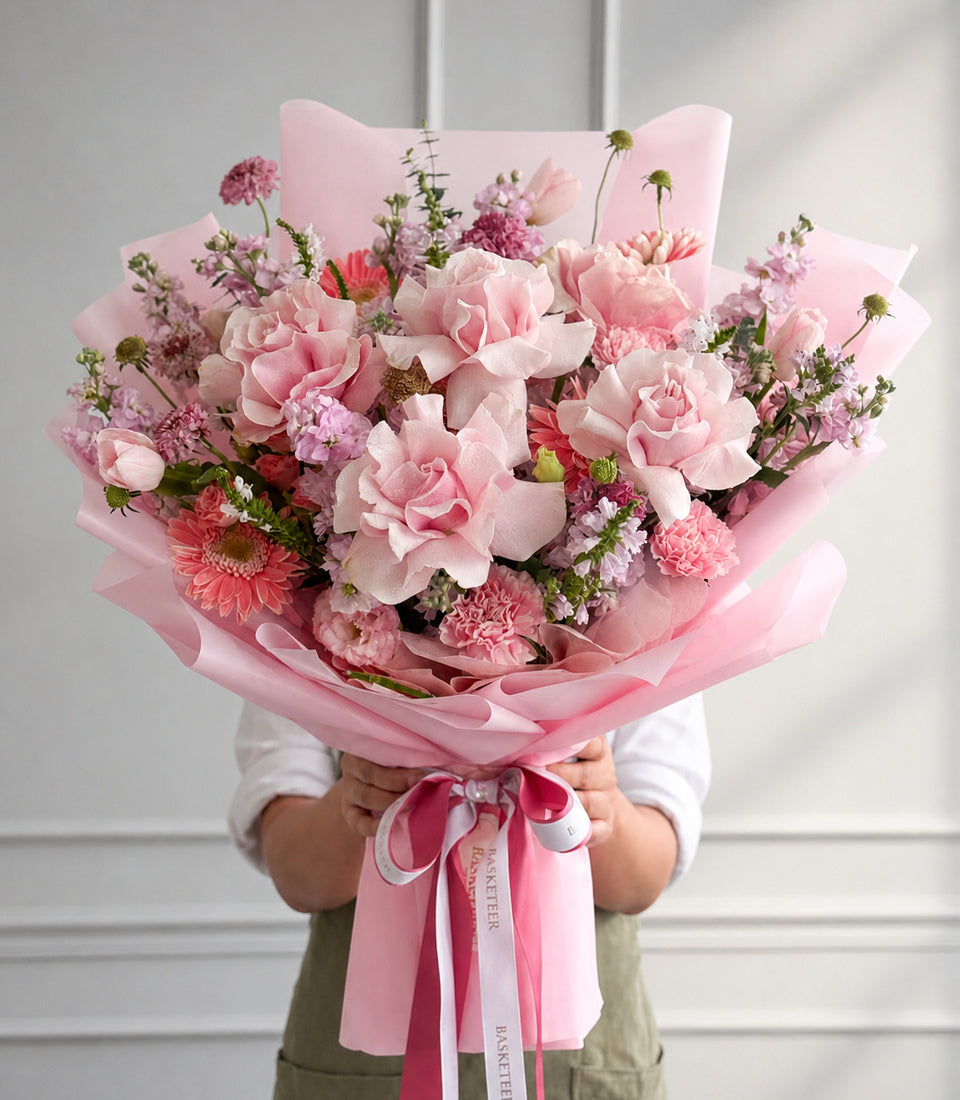Pink Mondial Rose & Tulip Garden Bouquet