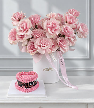 Grand Pink Mondial Rose & Pink Heart Custom Photo Birthday Cake Gift Set
