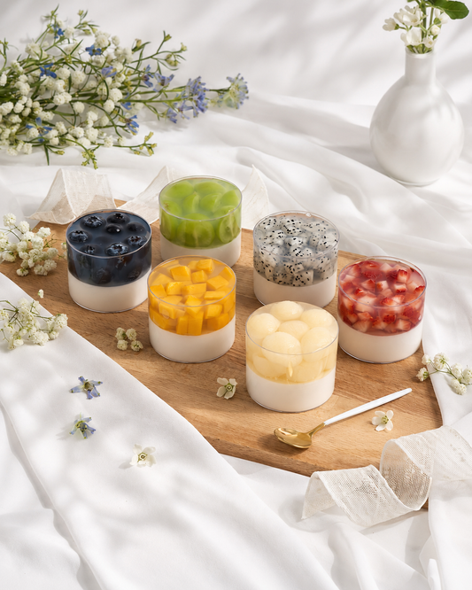 Charlotte Bakery's artisan fruit jelly cakes: six individual cups with creamy white