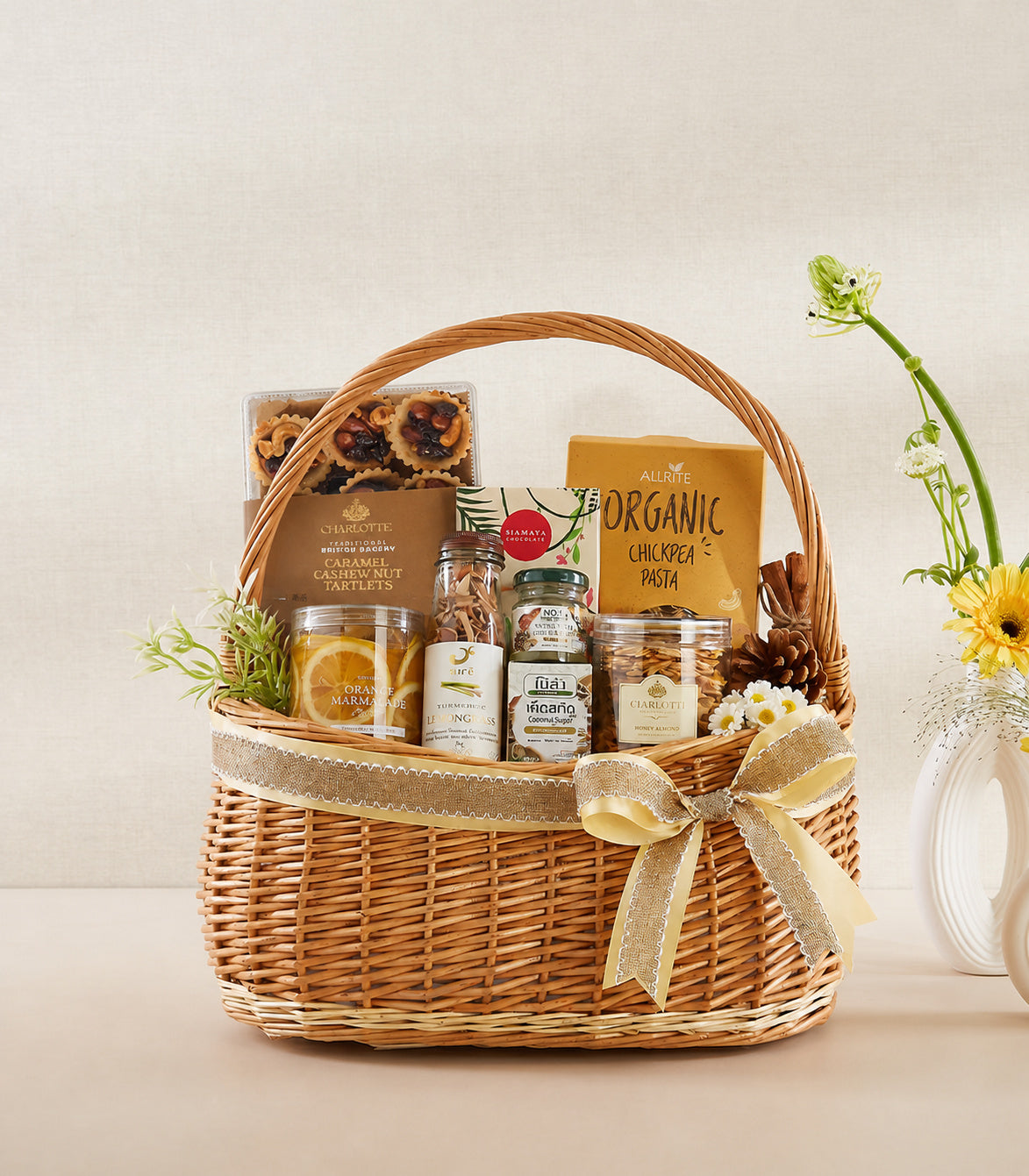 Basketeer luxury gourmet gift hamper in a woven wicker basket with
