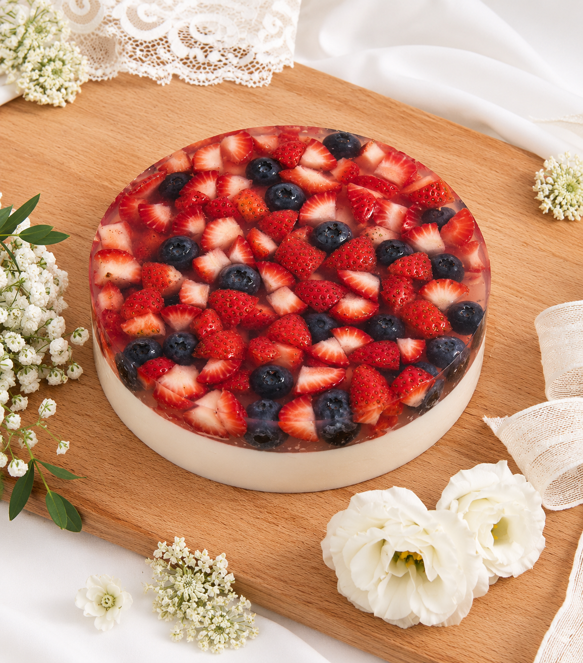 Strawberry Blueberry Coconut Jelly Cake