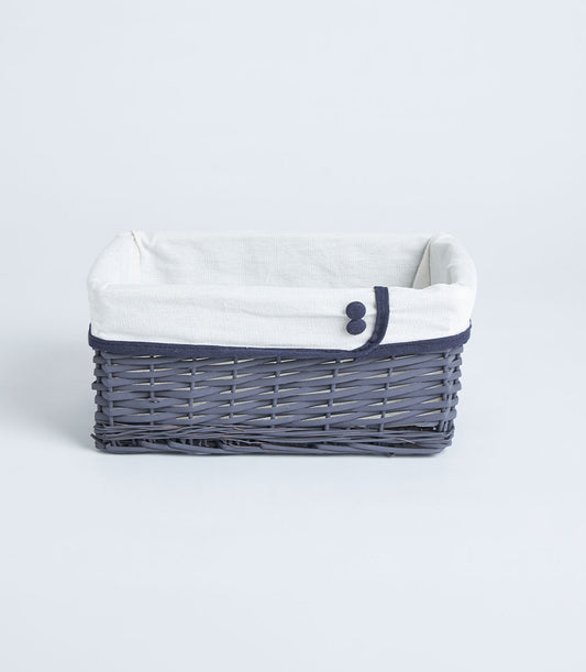 Basketeer's premium grey wicker gift basket, lined with cream linen