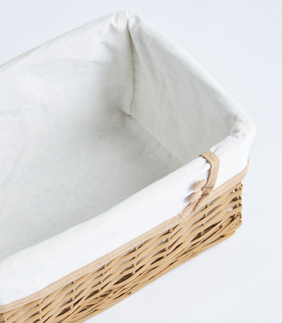 Empty Basketeer premium handwoven wicker gift basket with a soft cream linen liner