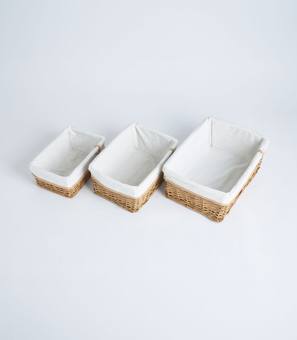 Basketeer premium handwoven wicker baskets in three sizes, each with a crisp