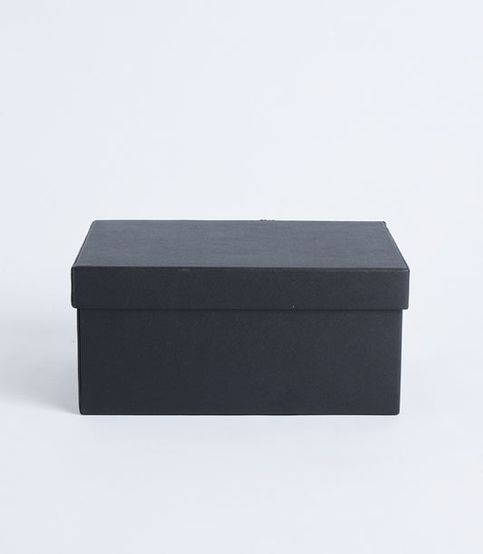 Black leather storage box with fitted lid, luxury gift packaging