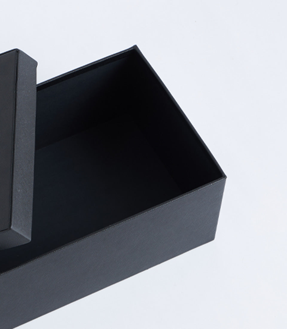 Square black leather storage box with lift lid for luxury gift presentation
