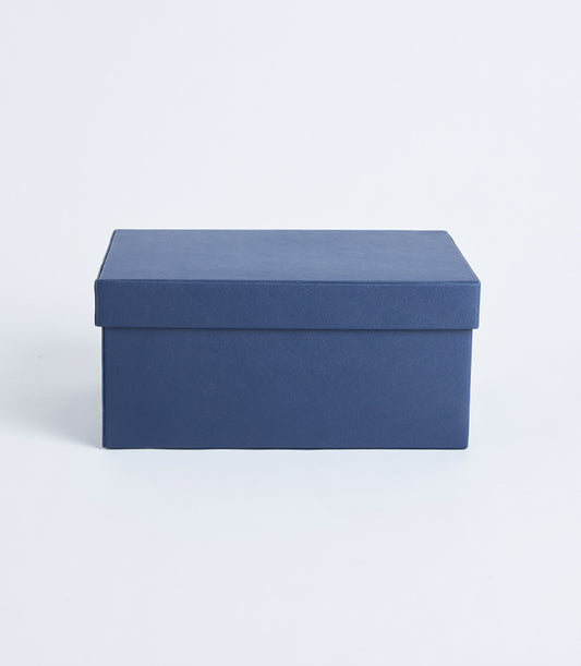 Navy leather storage box with fitted lid, premium gift packaging