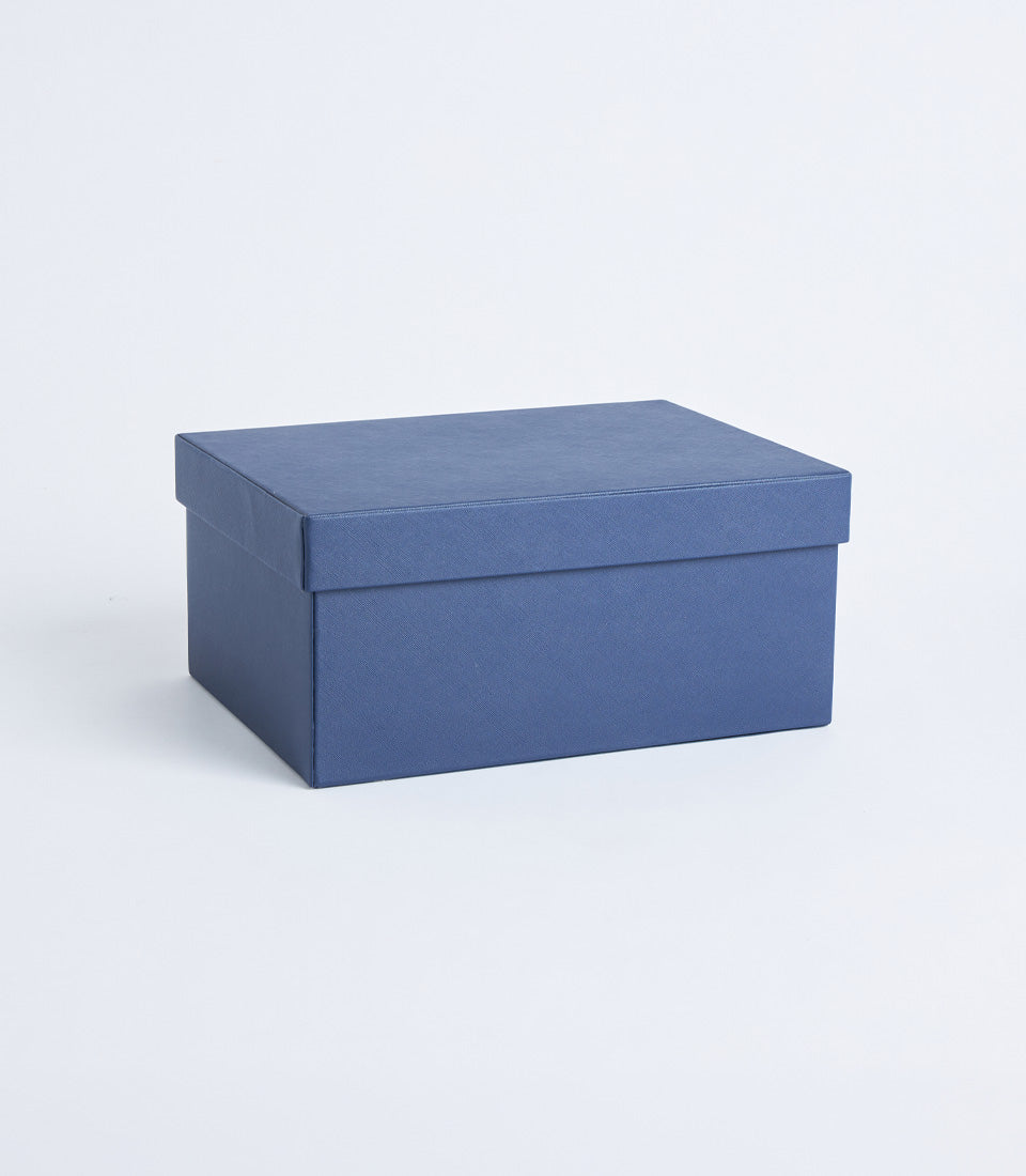 Navy leather storage box with lid, premium gift packaging for luxury hampers
