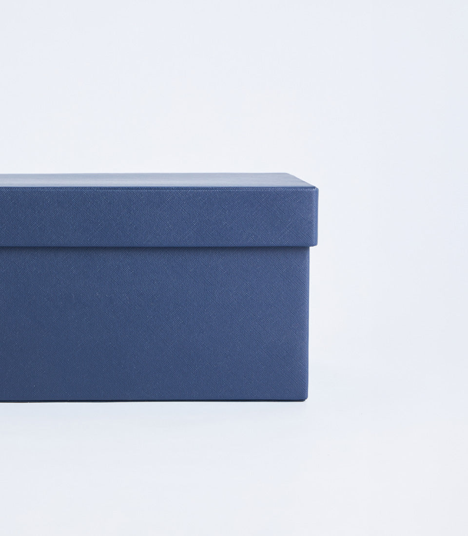 Navy leather storage box with lid, premium gift organizer for home or office