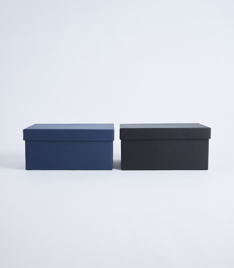 Navy and black leather storage boxes with lids for premium gift packaging