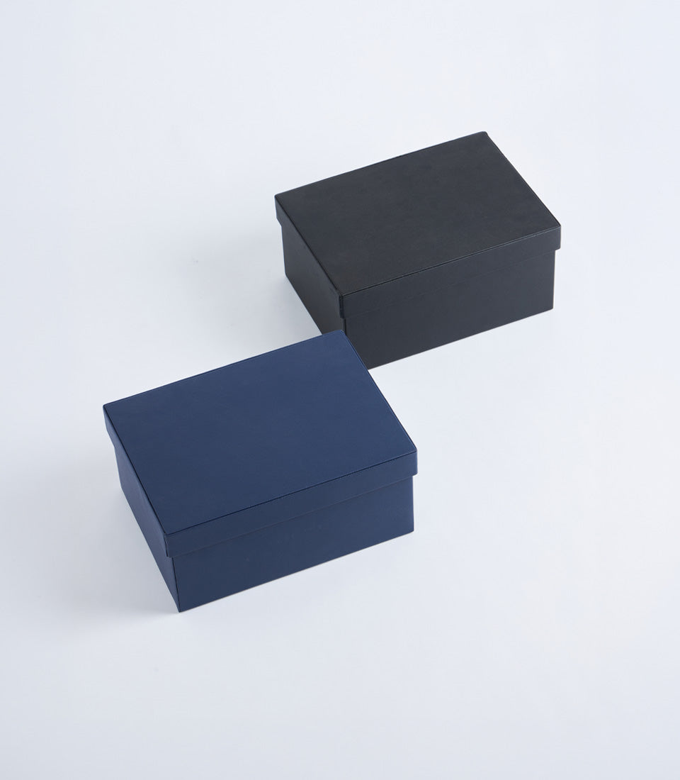 Navy leather storage box with lid, premium gift packaging for luxury hampers
