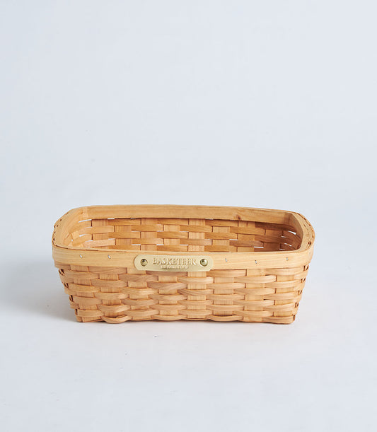 Natural bamboo oval tray basket with woven design and brass nameplate