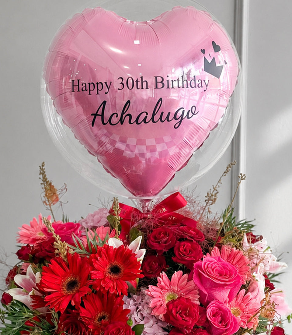 Romantic Red & Pink Rose Balloon Flower Box
