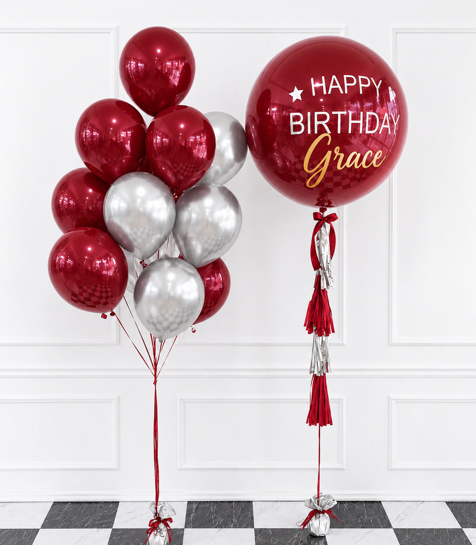 Ruby Red Silver Radiance Balloon Set