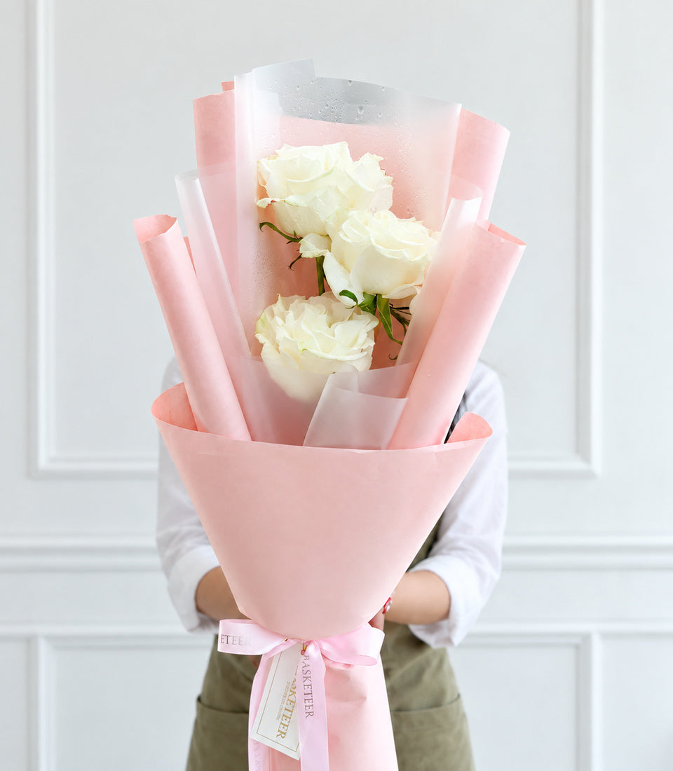 White Mondial Roses Bouquet 3 Stems (FB21-018-1)