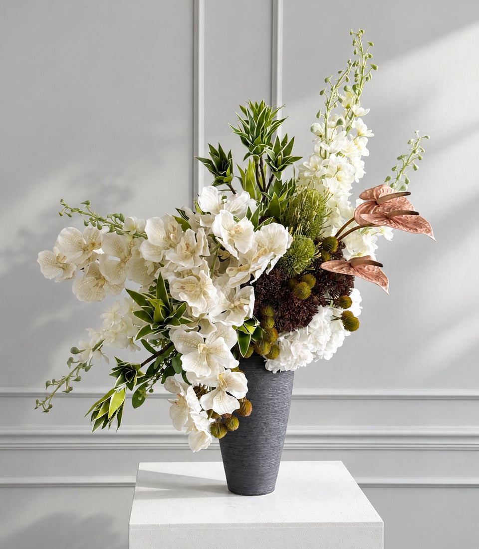 Ivory Cascade Orchid Artificial Flower Vase
