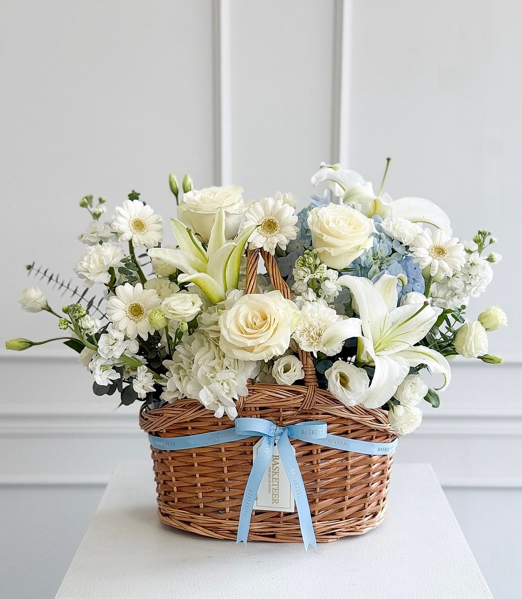 Ivory Grace Rose & Hydrangea Flower Basket