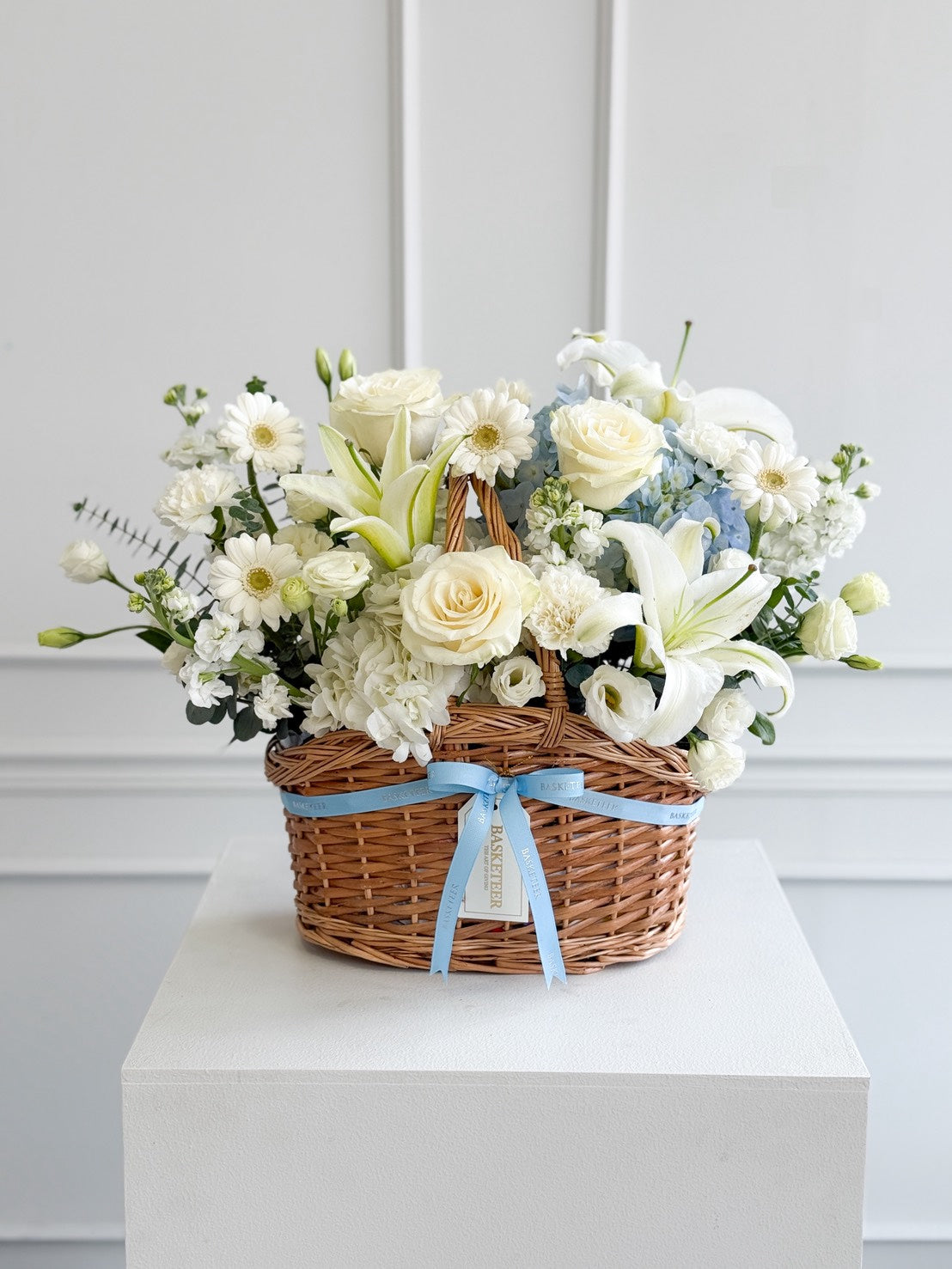 Ivory Grace Rose & Hydrangea Flower Basket