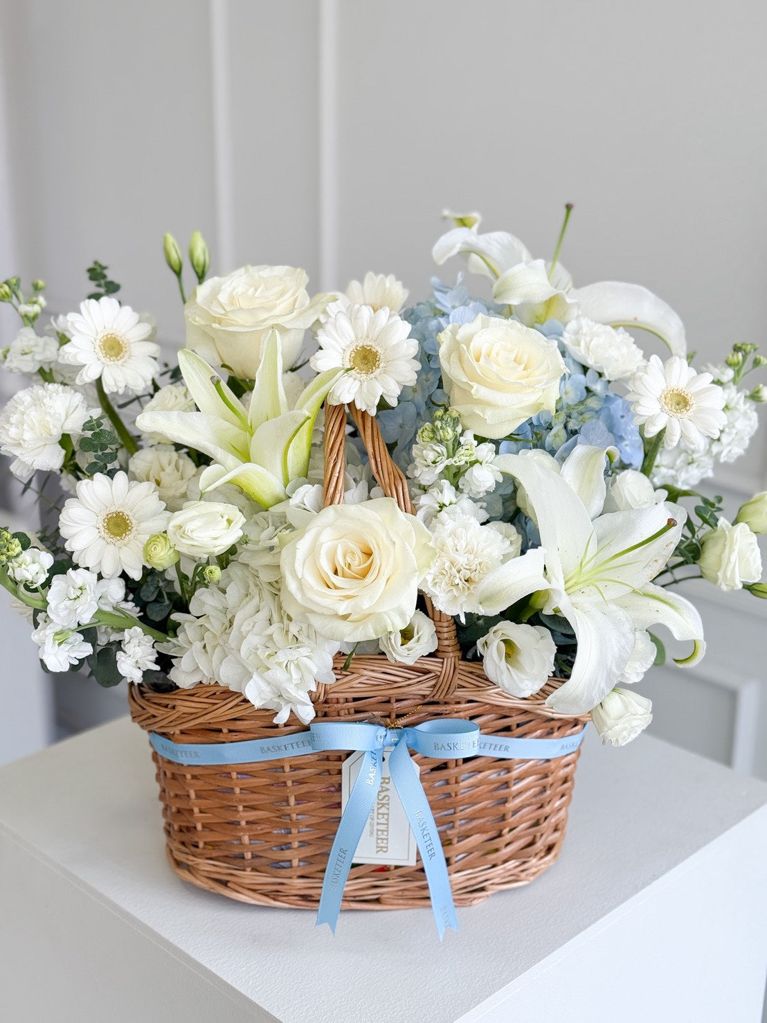 Ivory Grace Rose & Hydrangea Flower Basket
