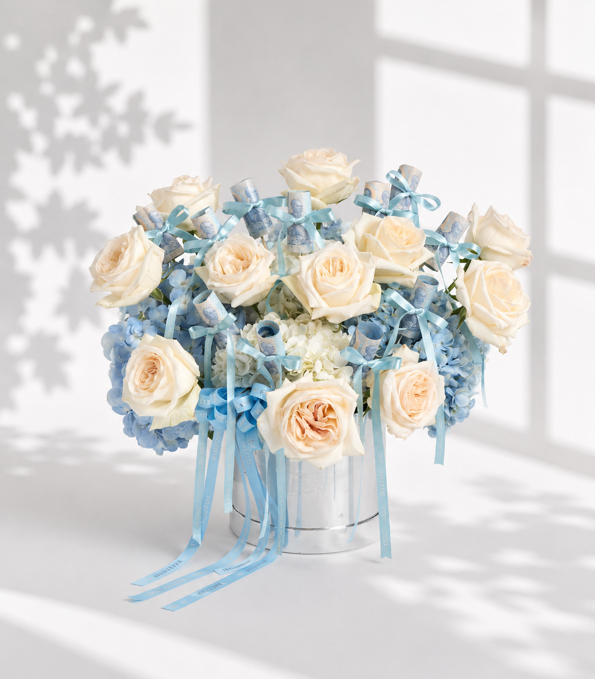 White O'Hara Rose Money Flower Box
