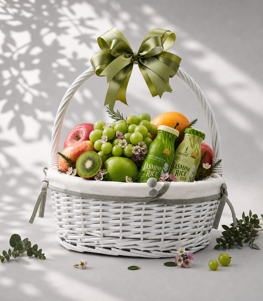 Basketeer luxury fruit hamper with green grapes, red apples,