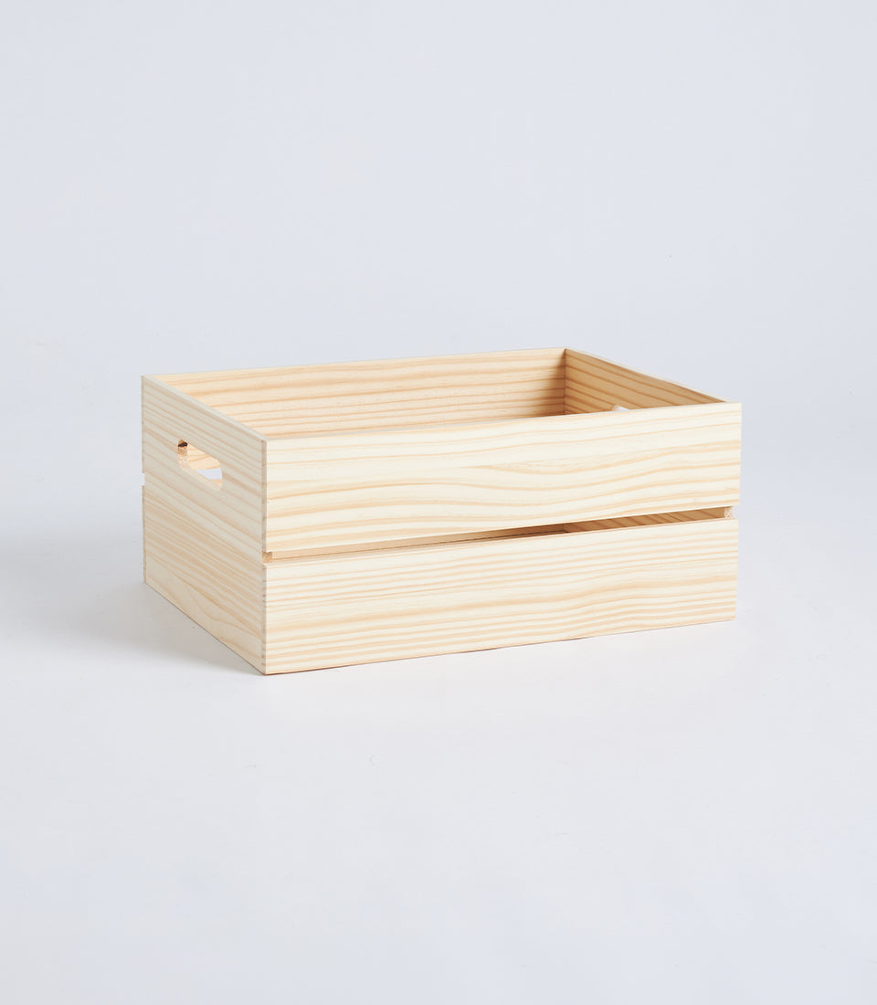 Natural Wood Slatted Hamper Crate