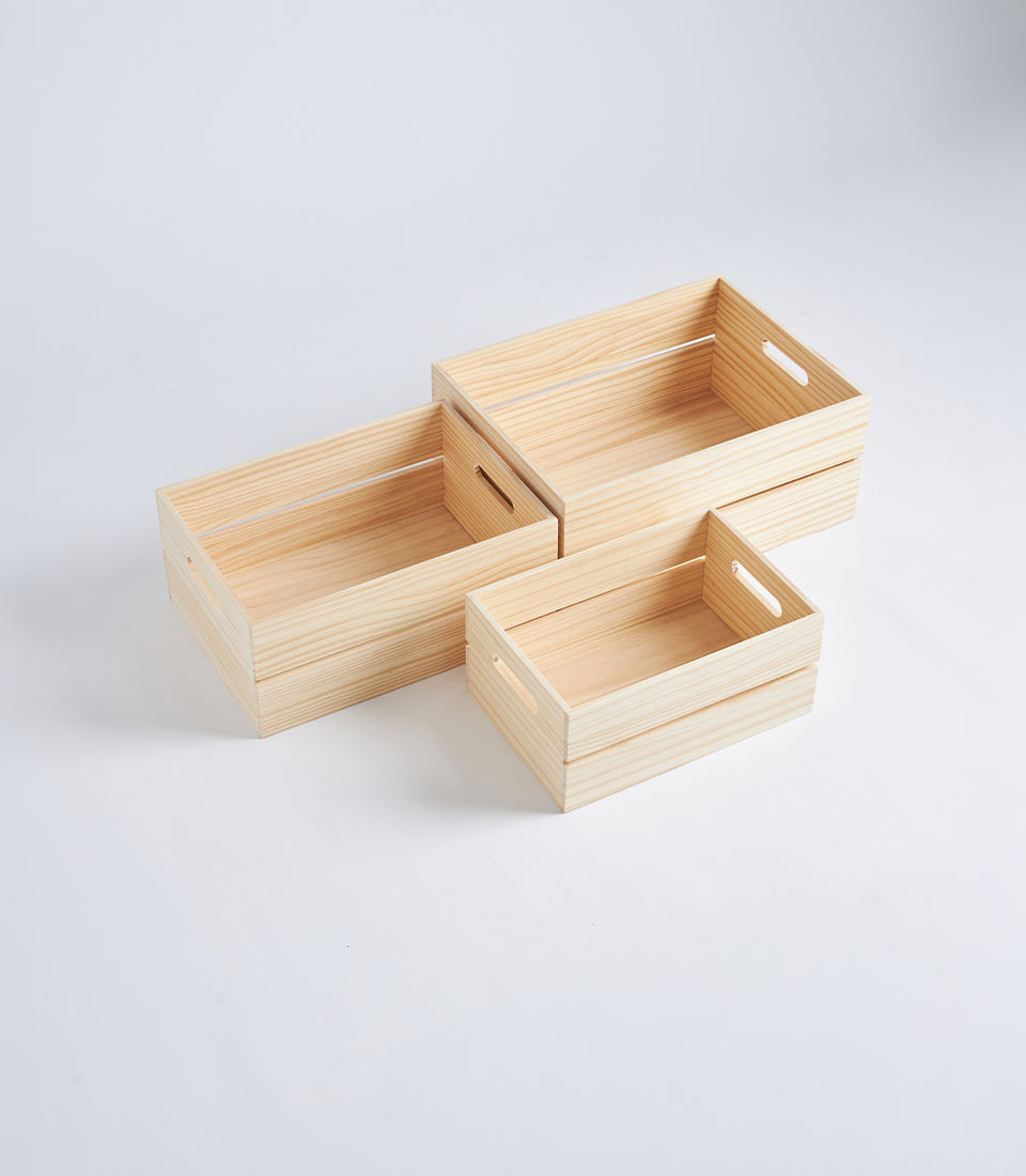 Natural Wood Slatted Hamper Crate
