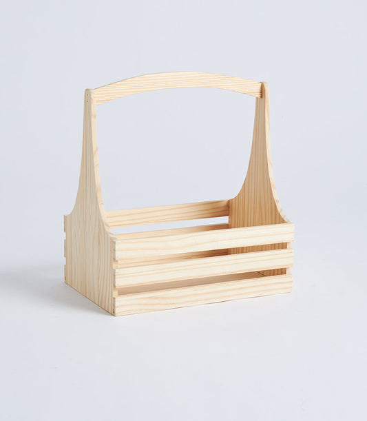 Basketeer's natural wood gift basket with an elegant arched handle,