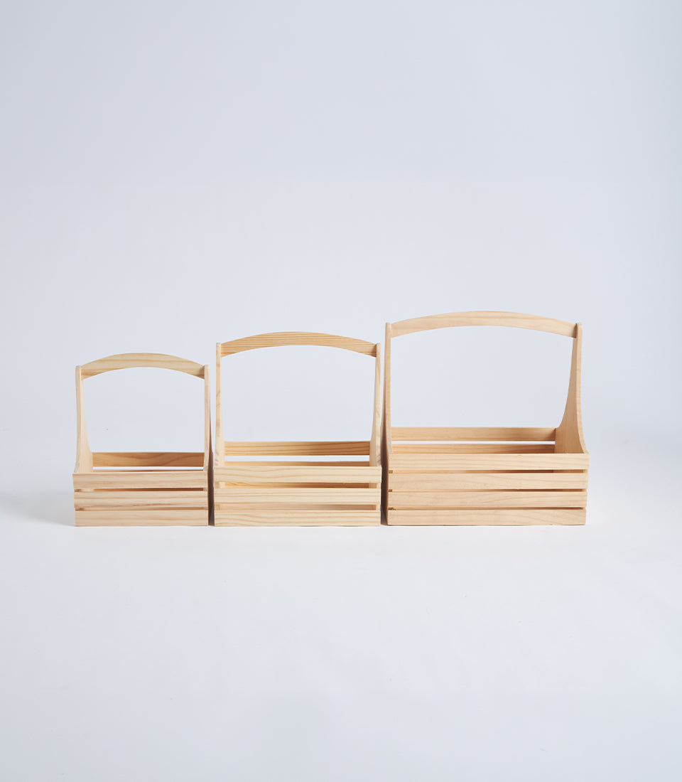 Natural Wood Arched Handle Hamper Basket