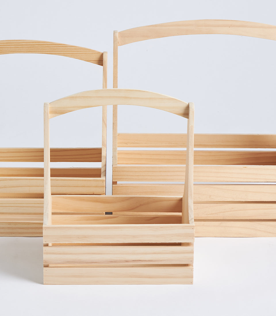 Natural Wood Arched Handle Hamper Basket