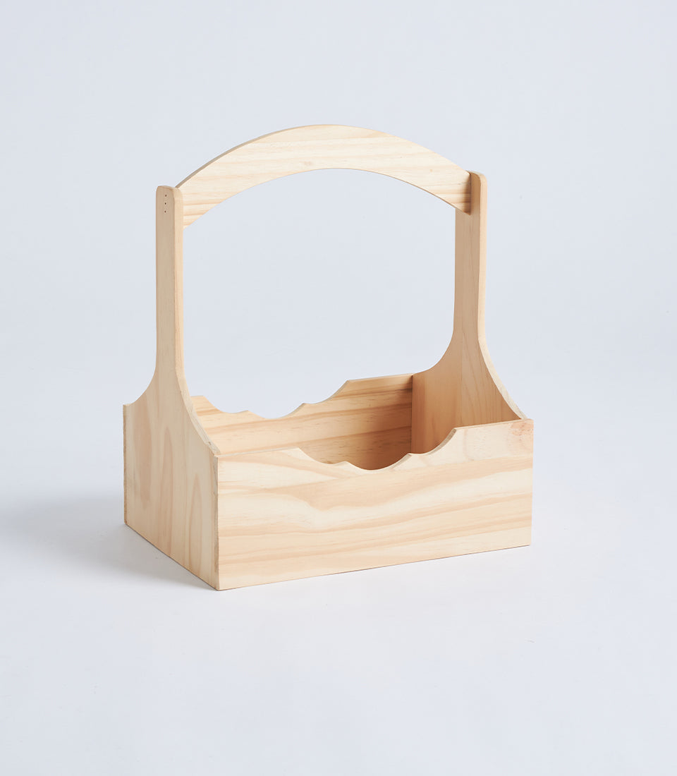 Natural Wood Scalloped Hamper Basket with Handle
