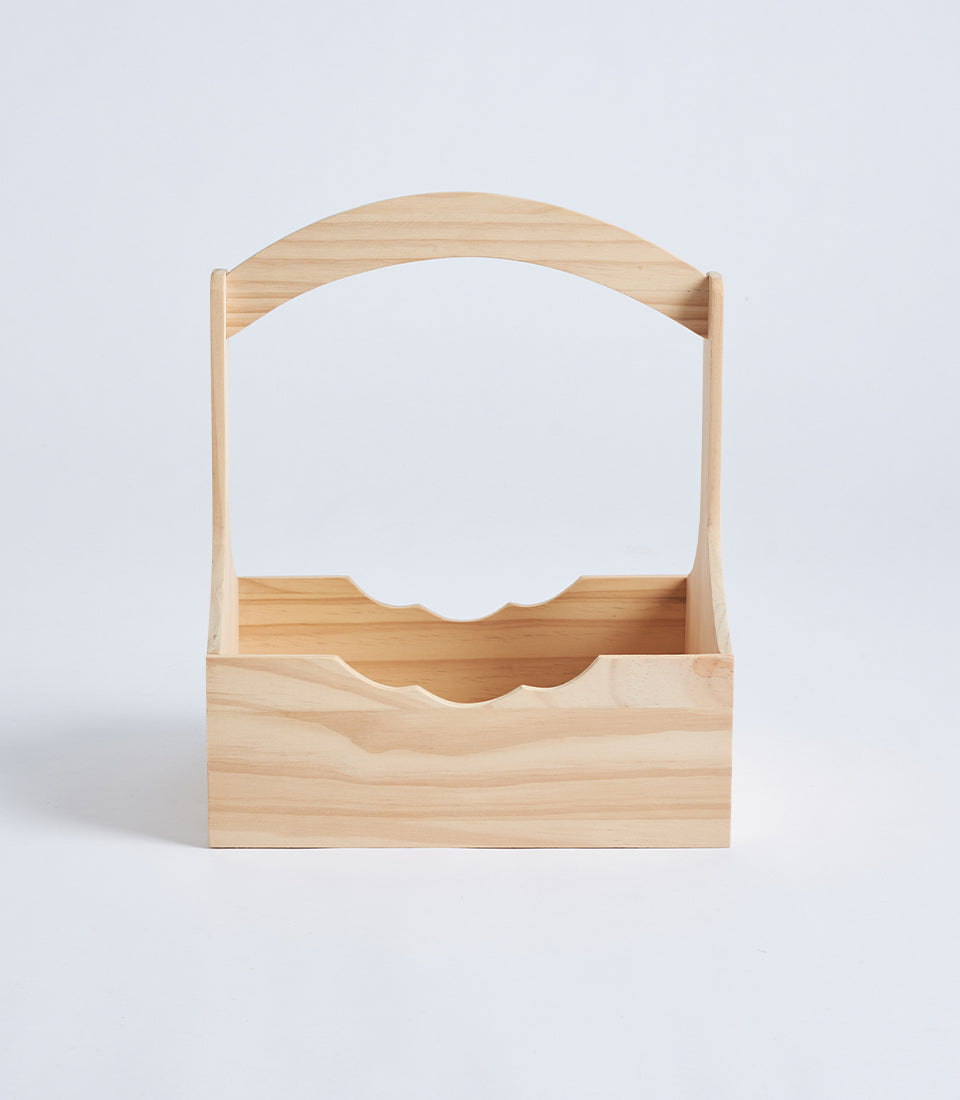 Natural Wood Scalloped Hamper Basket with Handle