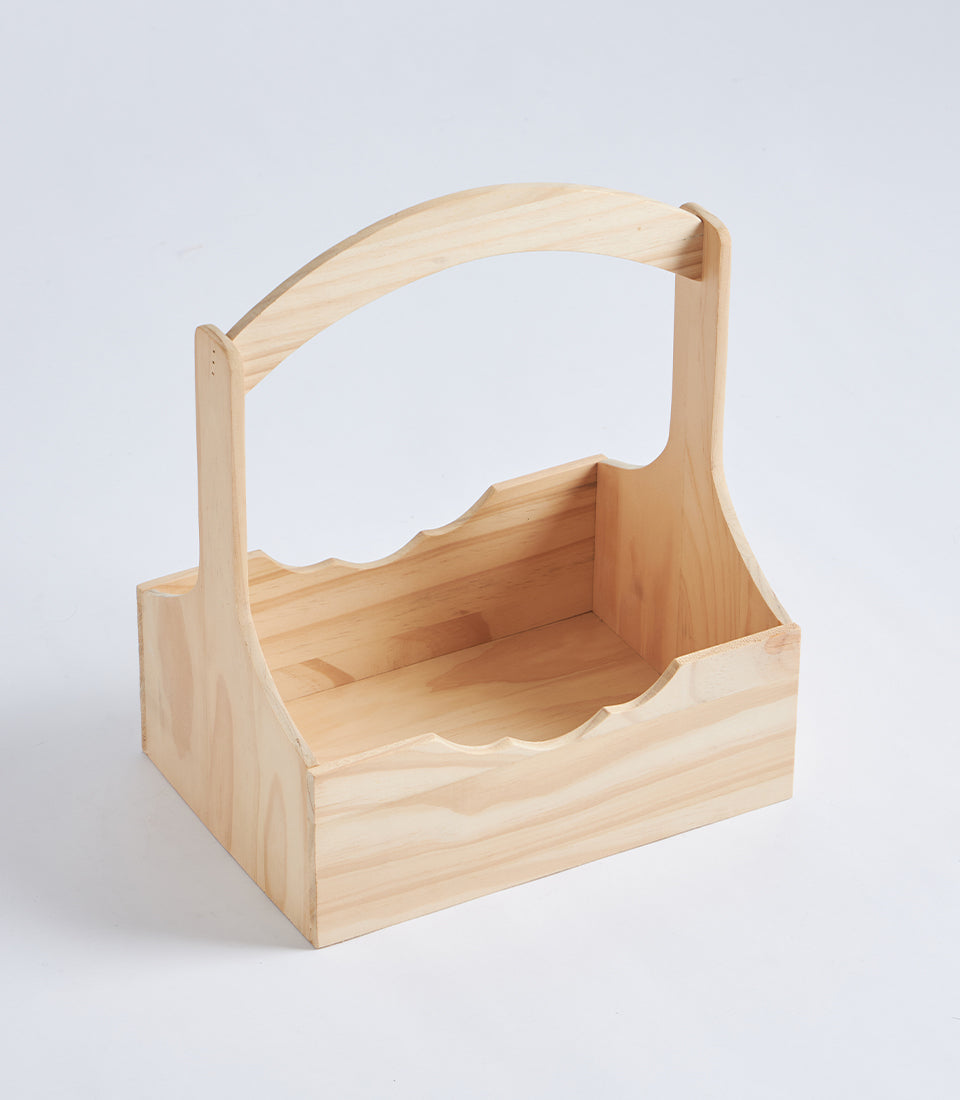 Natural Wood Scalloped Hamper Basket with Handle
