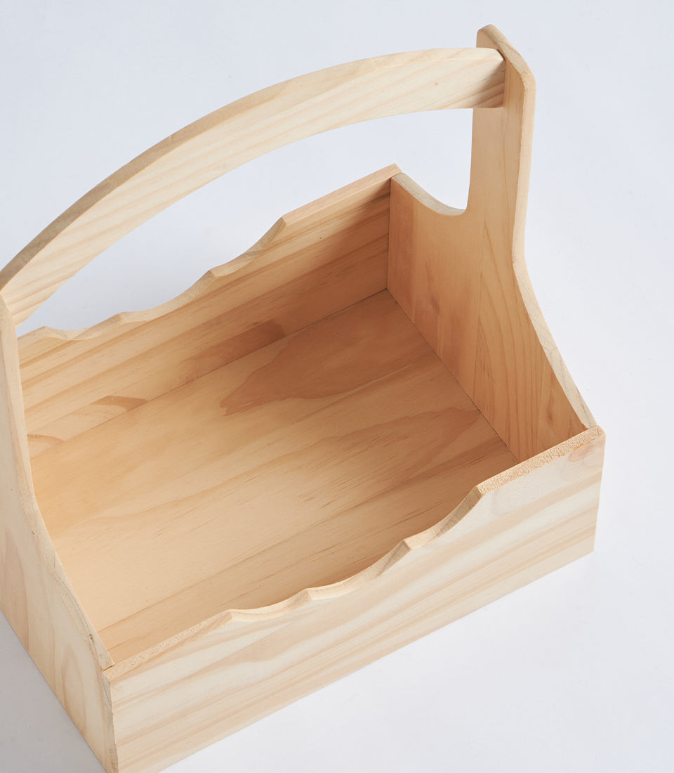 Natural Wood Scalloped Hamper Basket with Handle
