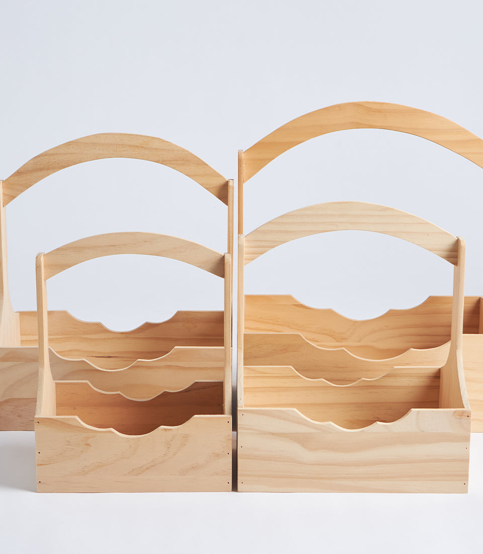Natural Wood Scalloped Hamper Basket with Handle